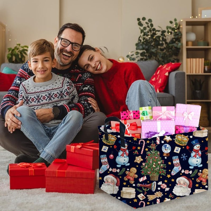 FXOCSHE Rectangle Christmas Basket,Nursery Hamper,Waterproof Laundry Hamper,Collapsible Canvas Laundry Basket,Toy Organizer,Christmas room decor,Gift Basket(Santa Claus) - Image 4